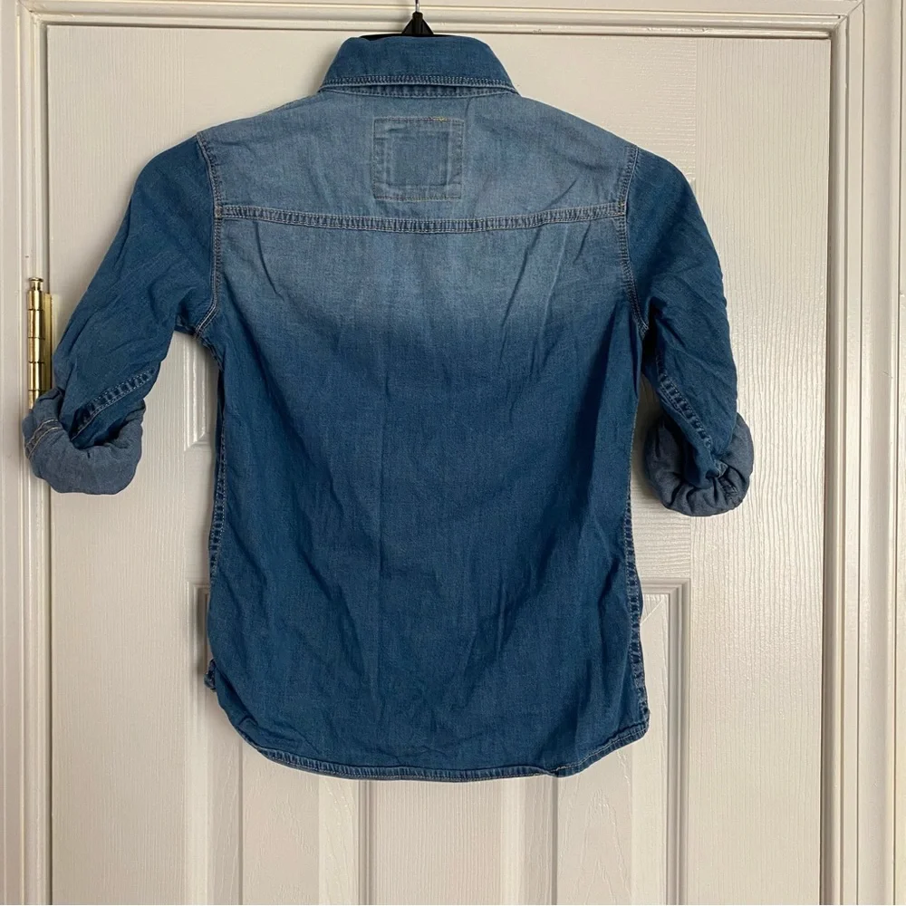 Justice Girls Jean Button Down Top Gem Embellished Pockets Size 8 Blue Silver